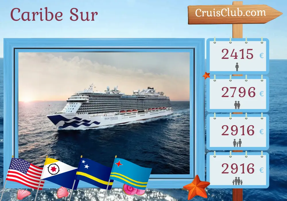 Crucero por el Caribe Sur desde Fort Lauderdale a bordo del barco Regal Princess con visitas a EE. UU., Curazao y Aruba durante 9 días