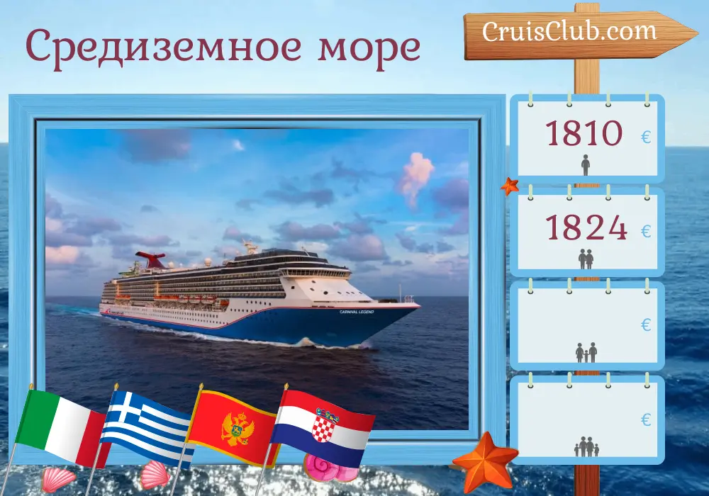 Круиз по Средиземному морю из Чивитавеккьи на борту судна Carnival Legend с посещениями Италии, Греции, Черногории и Хорватии на 10 дней