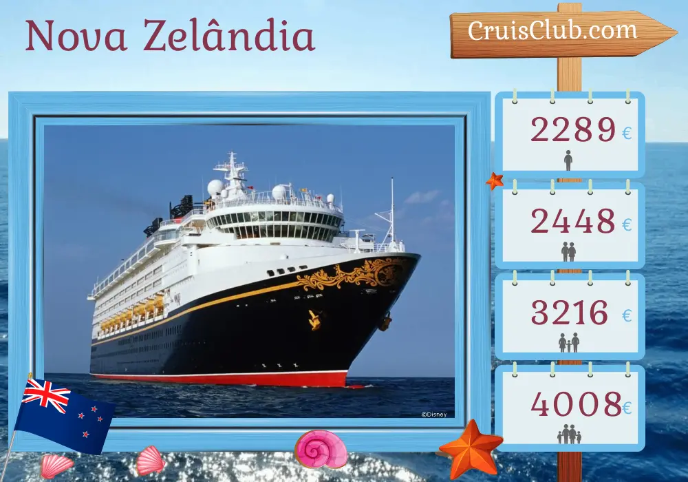 Cruzeiro na Nova Zelândia a bordo do navio Disney Wonder com visitas à Nova Zelândia por 6 dias