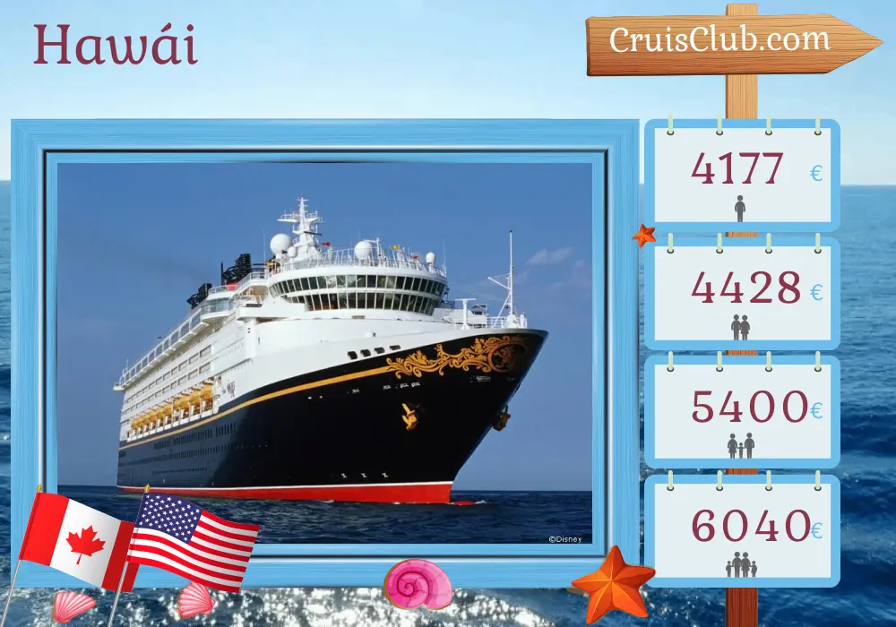 Crucero de Vancouver a Honolulu a bordo del barco Disney Wonder con visitas a Canadá y Estados Unidos durante 11 días