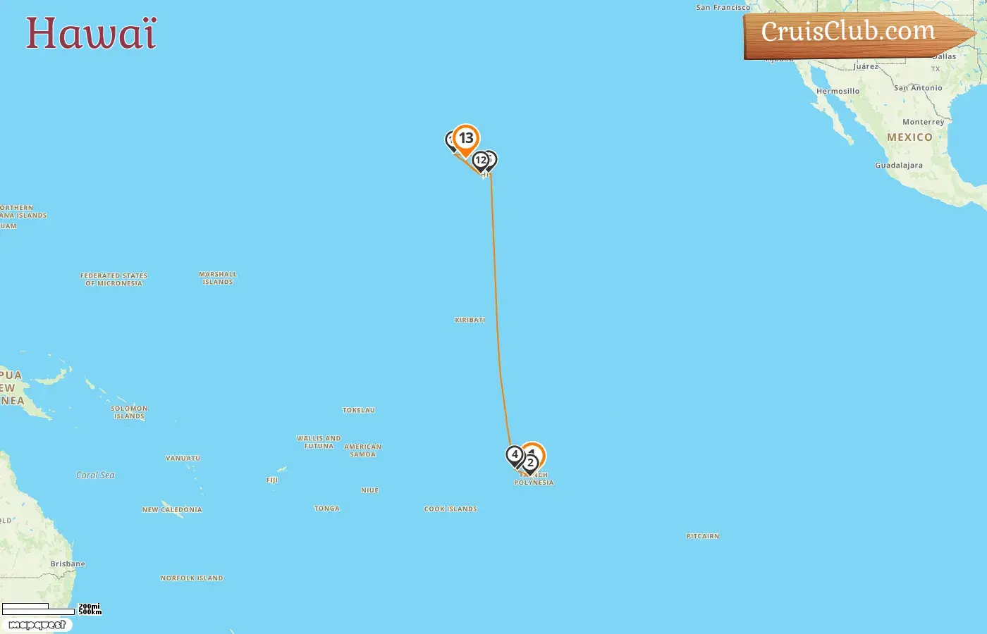 Croisière en Hawaii de Papeete à Honolulu à bord du navire Norwegian Spirit avec des visites en Polynésie française et aux États-Unis pendant 13 jours