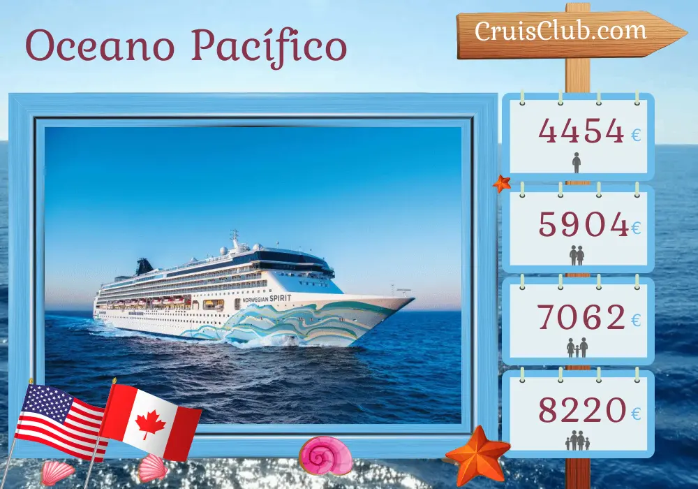 Cruzeiro no Oceano Pacífico de Honolulu para Vancouver a bordo do navio Norwegian Spirit com visitas aos Estados Unidos e Canadá por 17 dias