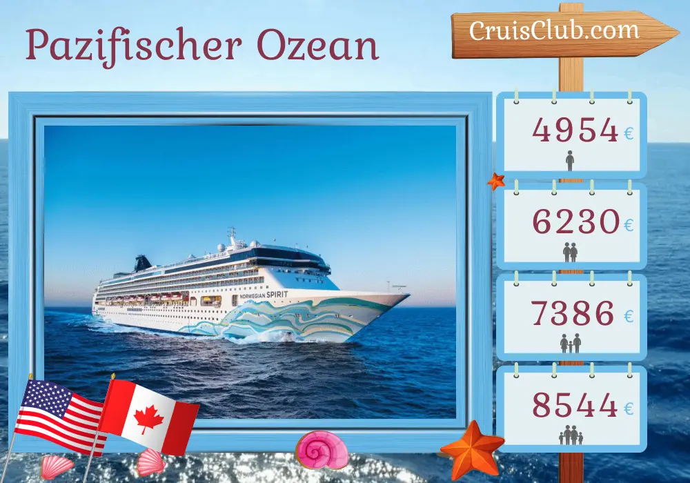 Kreuzfahrt im Pazifischen Ozean von Honolulu nach Vancouver an Bord des Schiffes Norwegian Spirit mit Stopps in den USA und Kanada für 17 Tage