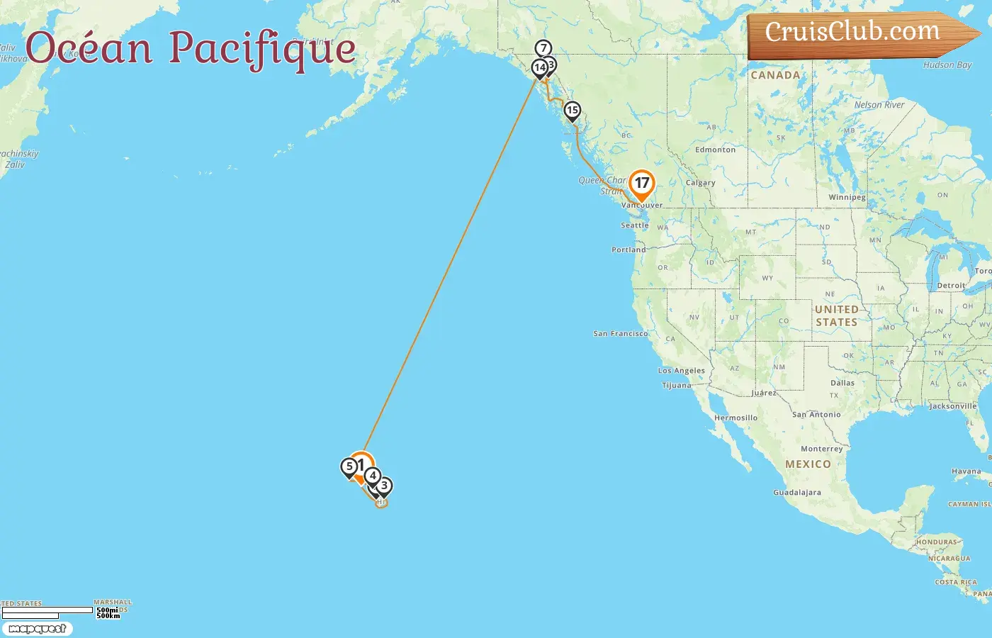 Croisière dans l`océan Pacifique de Honolulu à Vancouver à bord du navire Norwegian Spirit avec des visites aux États-Unis et au Canada pour 17 jours