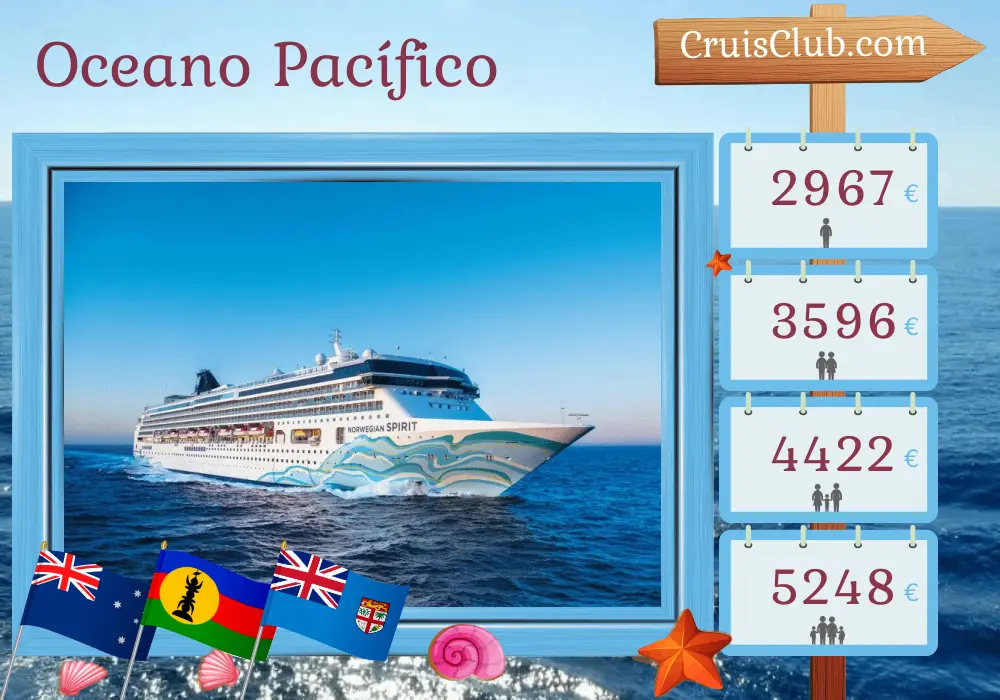 Cruzeiro no Pacífico Sul de Sydney para Lautoka a bordo do navio Norwegian Spirit com visitas à Austrália, Nova Caledônia, Vanuatu e Fiji por 12 dias
