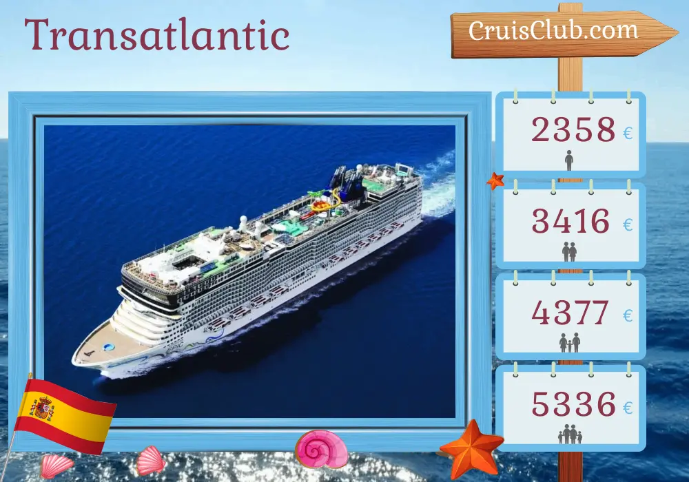 Cruise in the Transatlantic from Saint John to Barcelona aboard Norwegian Epic ship with visits to Puerto Rico and Spain for 15 days