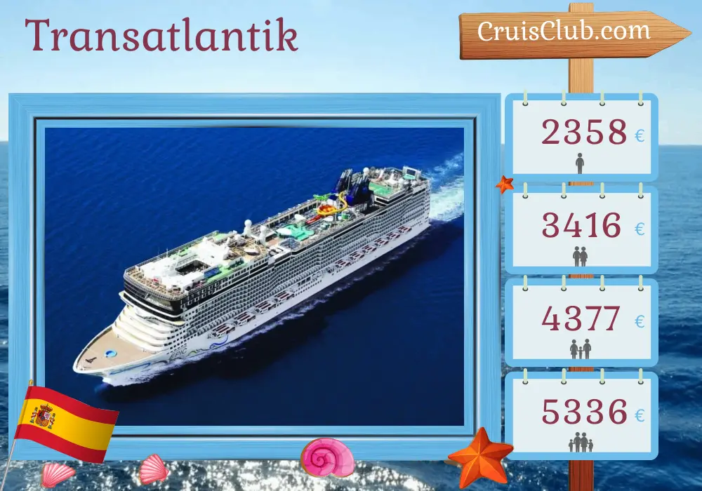 Kreuzfahrt über den Transatlantik von Saint John nach Barcelona an Bord des Schiffes Norwegian Epic mit Zwischenstopps in Puerto Rico und Spanien für 15 Tage