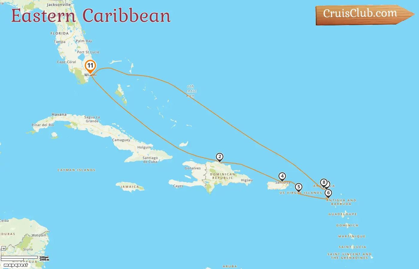 Cruise in the Eastern Caribbean from Miami aboard Oceania Marina ship with visits to USA, Dominican Republic, Puerto Rico, and Saint Barthélemy for 11 days