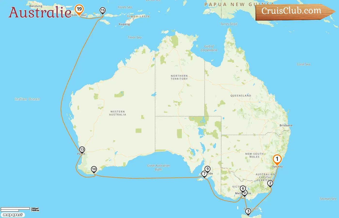 Croisière en Australie de Sydney à Benoa à bord du navire Océania Vista avec des visites en Australie et en Indonésie pendant 19 jours