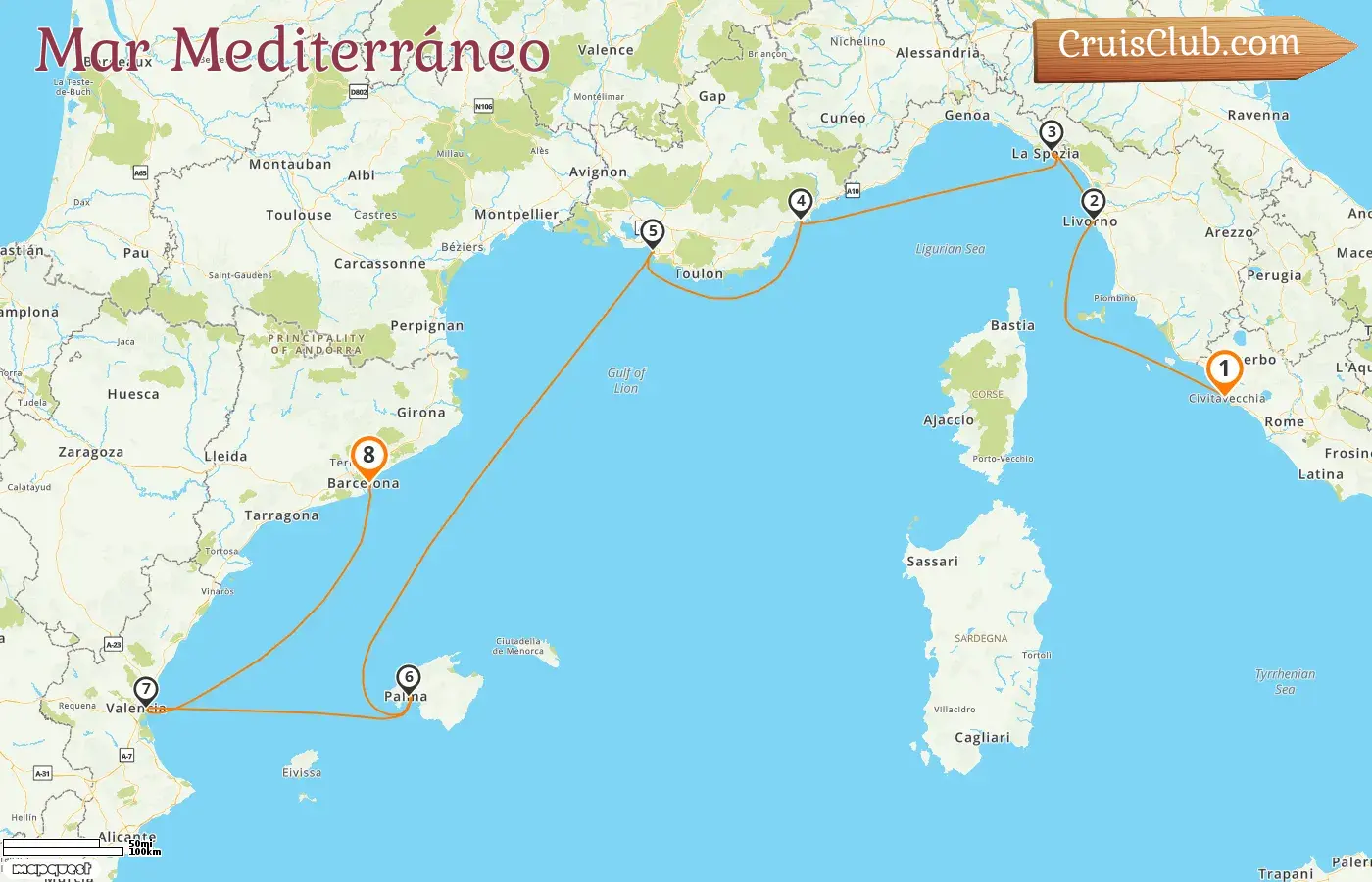Crucero en el Mediterráneo desde Civitavecchia hasta Barcelona a bordo del barco Oceania Allura con visitas a Italia, Francia y España por 8 días