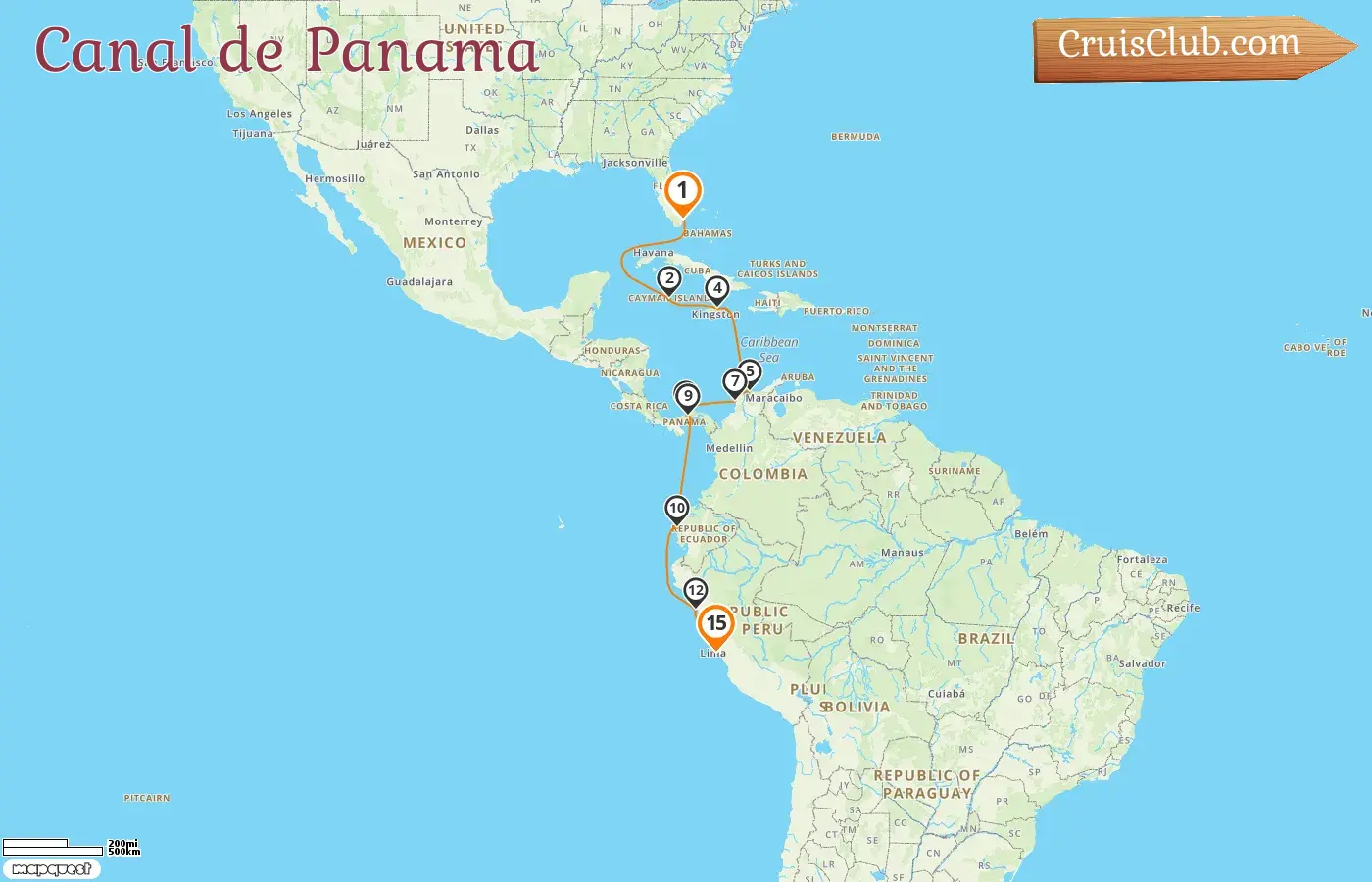 Croisière dans le canal de Panama de Miami à Callao à bord du navire Oceania Sirena avec des visites aux États-Unis, aux îles Caïmans, en Jamaïque, en Colombie, au Panama, en Équateur et au Pérou pendant 15 jours