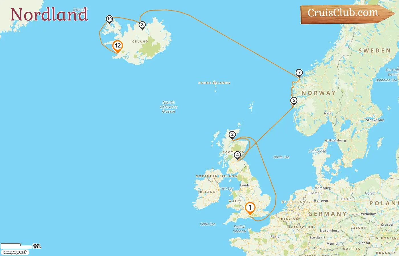 Croisière dans le Nord depuis Southampton jusqu`à Reykjavik à bord du navire Norwegian Star avec des visites en Norvège pendant 12 jours