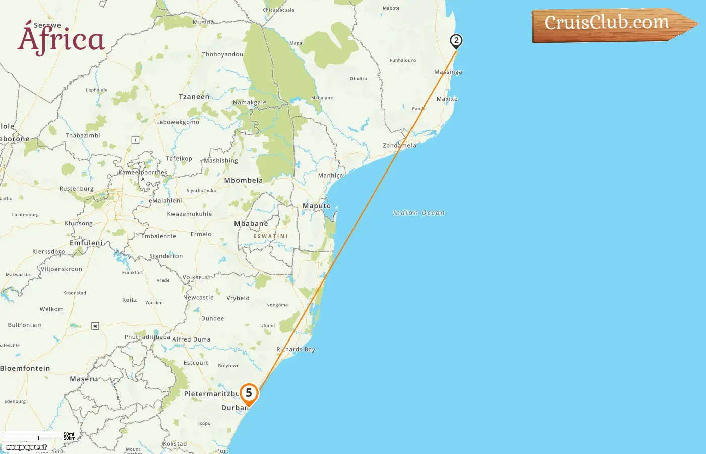 Crucero en África desde Durban a bordo del barco MSC Armonia con visitas a Sudáfrica y Mozambique durante 5 días