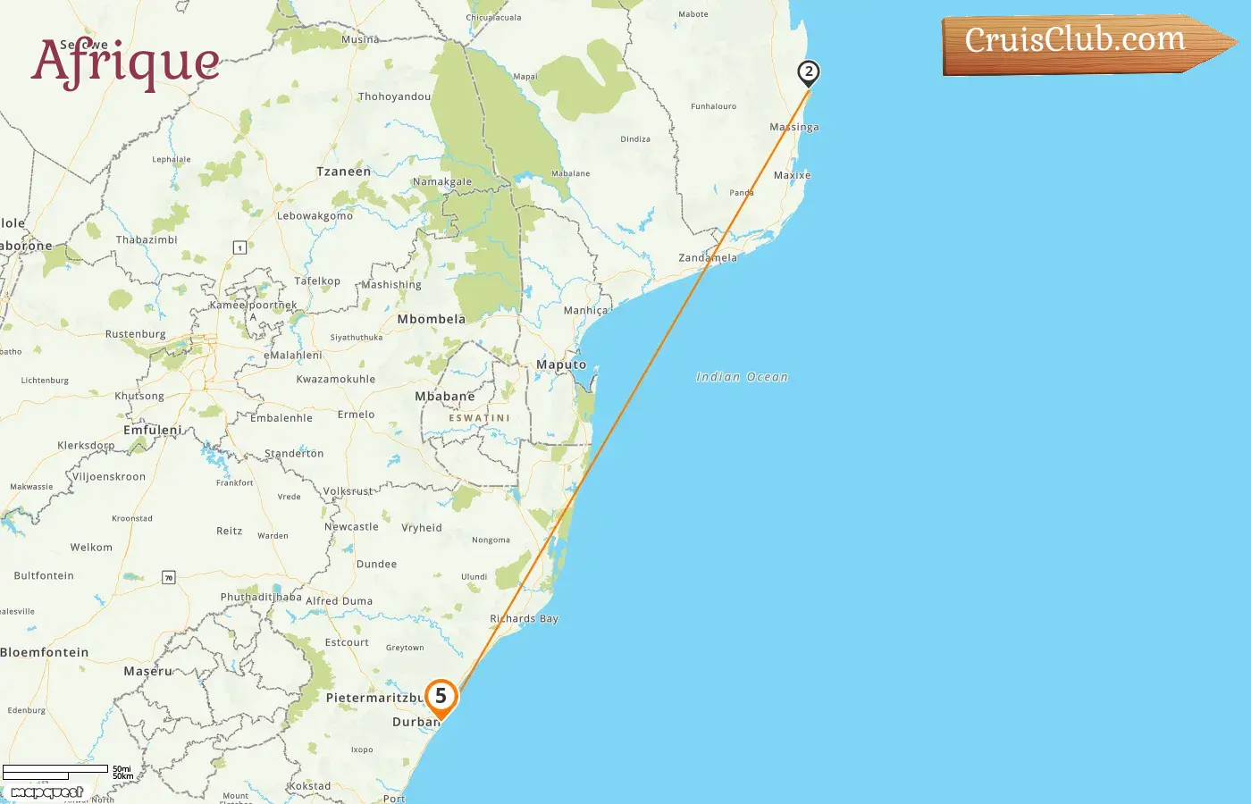 Croisière en Afrique au départ de Durban à bord du navire MSC Armonia avec des visites en Afrique du Sud et au Mozambique pendant 5 jours