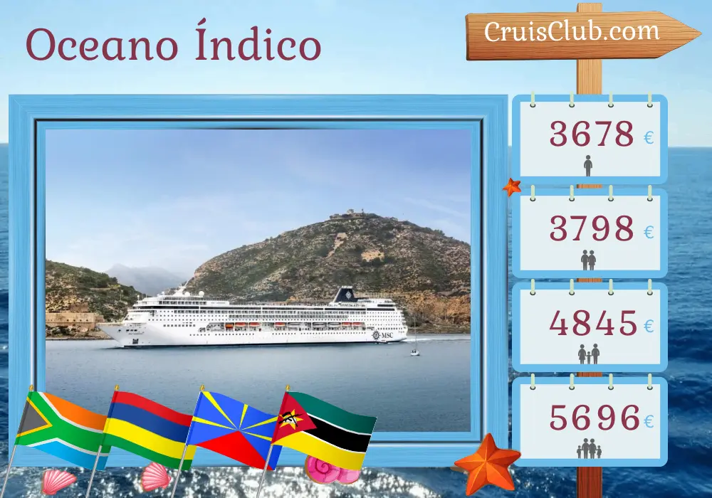 Cruzeiro no Oceano Índico a partir de Durban a bordo do navio MSC Armonia com visitas à África do Sul, Maurícia, Reunião e Moçambique por 13 dias