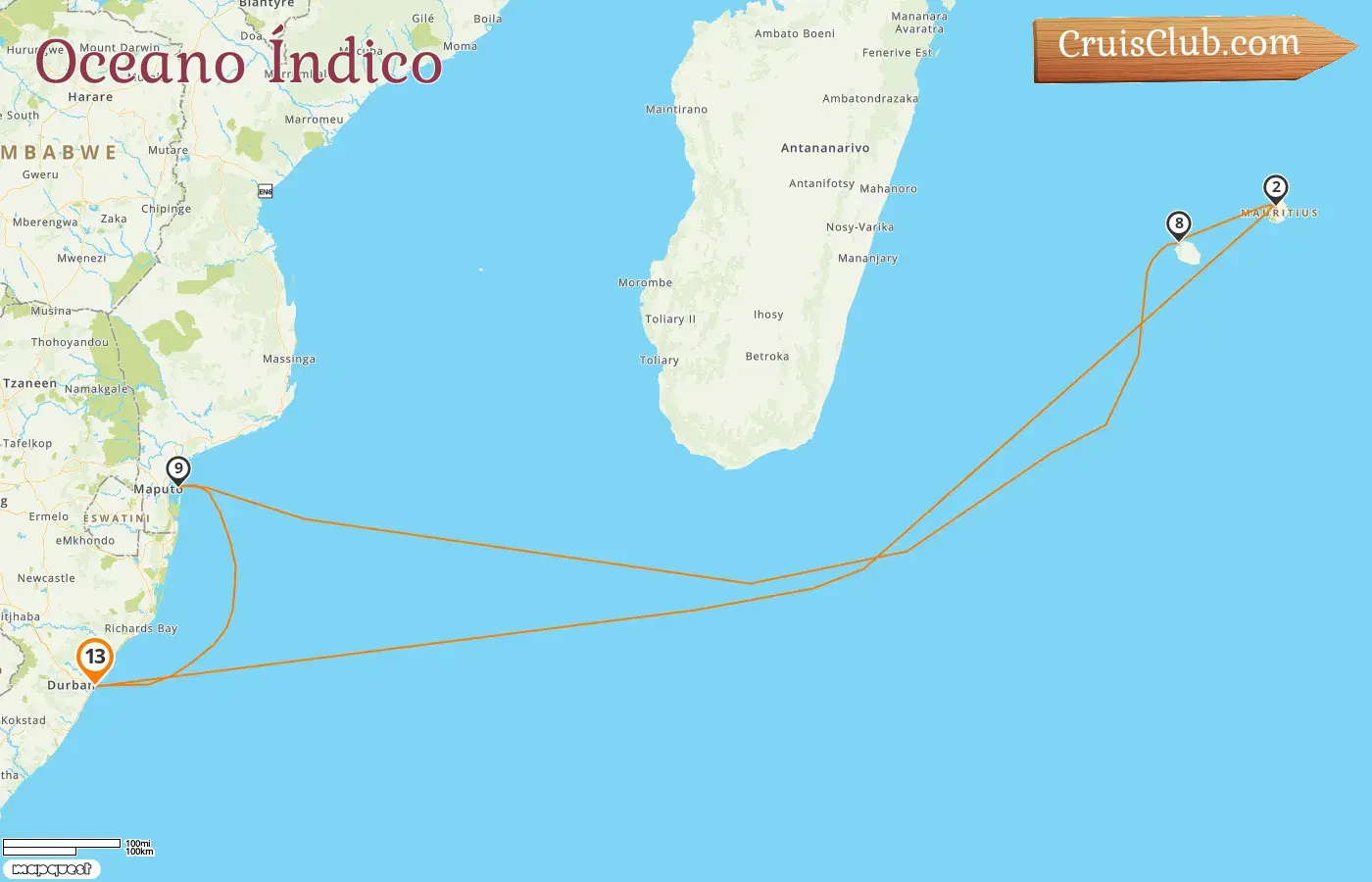Cruzeiro no Oceano Índico a partir de Durban a bordo do navio MSC Armonia com visitas à África do Sul, Maurícia, Reunião e Moçambique por 13 dias