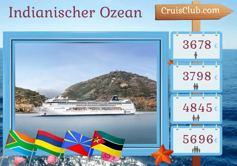 Kreuzfahrt im Indischen Ozean ab Durban an Bord des MSC Armonia-Schiffs mit Besuchen in Südafrika, Mauritius, Réunion und Mosambik für 13 Tage
