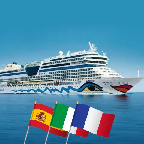 Cruise in the Mediterranean from Palma to Marseille aboard AIDAmar ship with visits to Spain, Italy, and France for 8 days