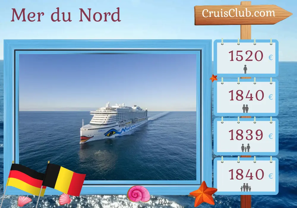 Croisière en mer du Nord au départ de Hambourg à bord du navire AIDAprima avec des visites en Allemagne et en Belgique pendant 6 jours