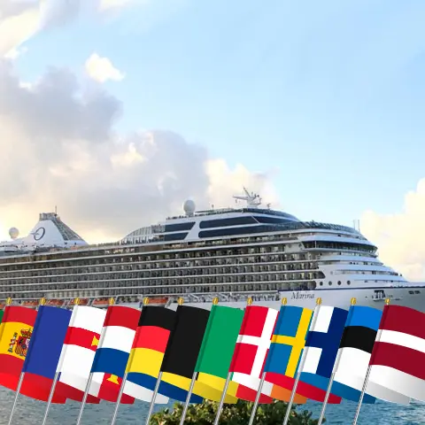 Croisière dans les îles britanniques de Lisbonne à Southampton à bord du navire Oceania Marina avec des escales au Portugal, en Espagne, en France, à Guernesey, aux Pays-Bas, en Allemagne, en Belgique, en Irlande, au Danemark, en Suède, en Finlande, en Estonie et en Lettonie pendant 44 jours