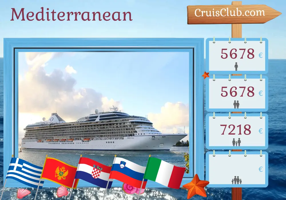 Cruise in the Mediterranean from Istanbul to Trieste aboard Oceania Marina ship with visits to Turkey, Greece, Montenegro, Croatia, Slovenia, and Italy for 11 days