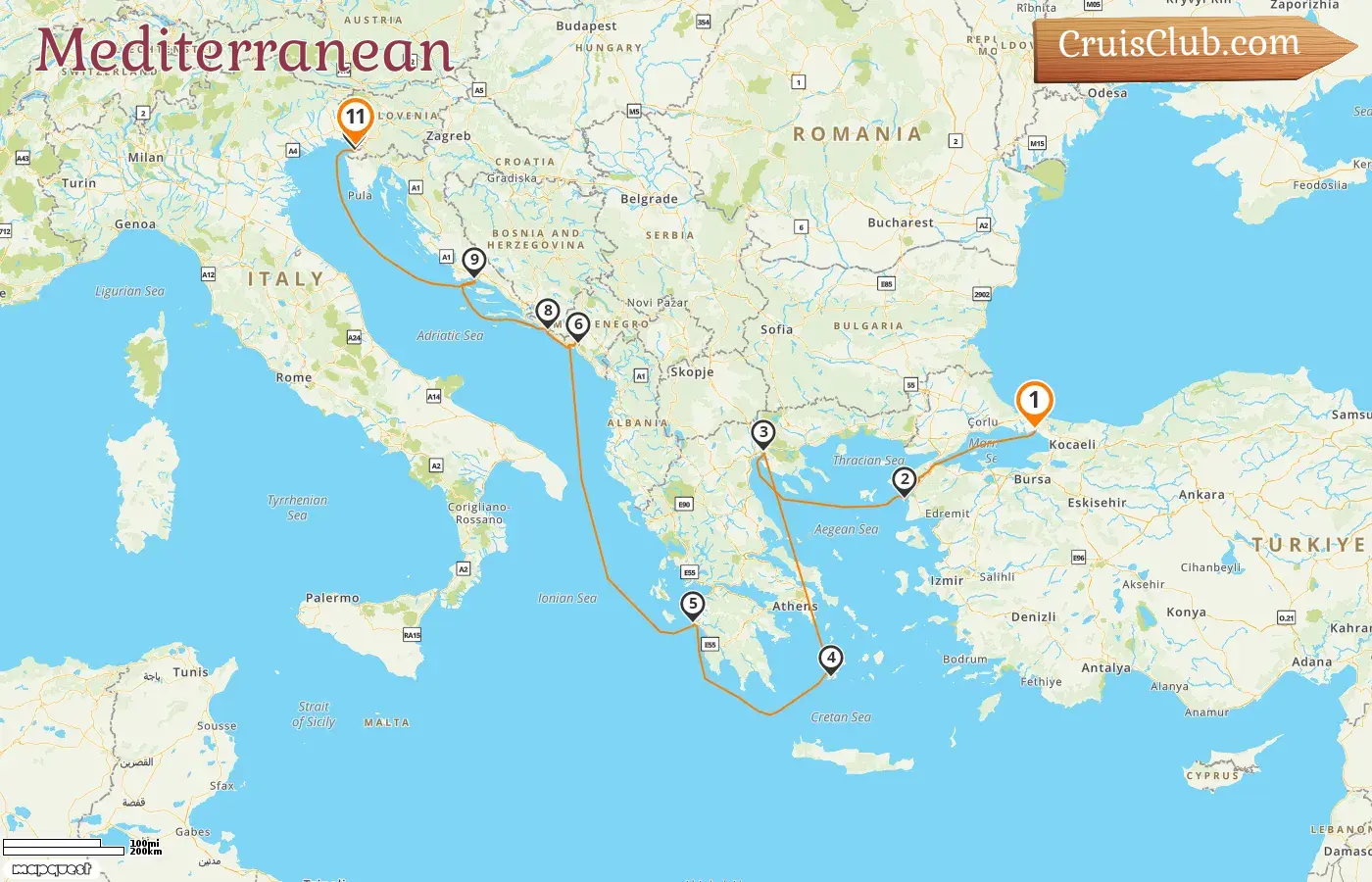 Cruise in the Mediterranean from Istanbul to Trieste aboard Oceania Marina ship with visits to Turkey, Greece, Montenegro, Croatia, Slovenia, and Italy for 11 days