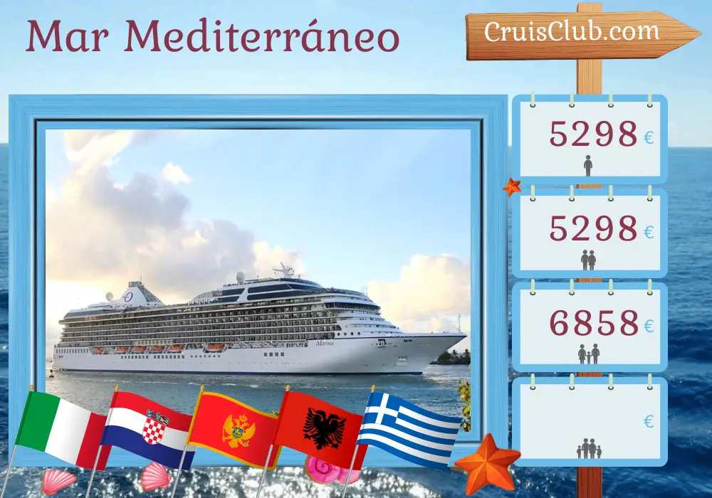Crucero por el Mediterráneo de Trieste a El Pireo a bordo del barco Oceania Marina con visitas a Italia, Croacia, Montenegro, Albania, Grecia y Turquía por 11 días