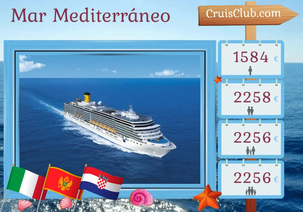 Crucero en el Mediterráneo desde Marghera a bordo del barco Costa Deliziosa con visitas a Italia, Montenegro y Croacia durante 8 días