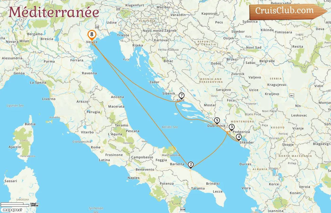 Croisière en Méditerranée au départ de Marghera à bord du navire Costa Deliziosa avec des visites en Italie, au Monténégro et en Croatie pendant 8 jours