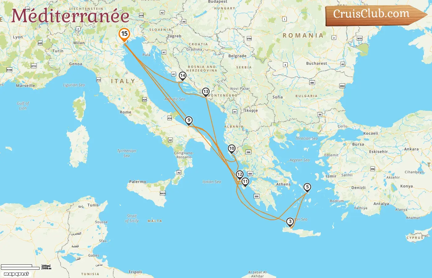 Croisière en Méditerranée au départ de Marghera à bord du navire Costa Deliziosa avec des visites en Italie, en Grèce et en Croatie pendant 15 jours