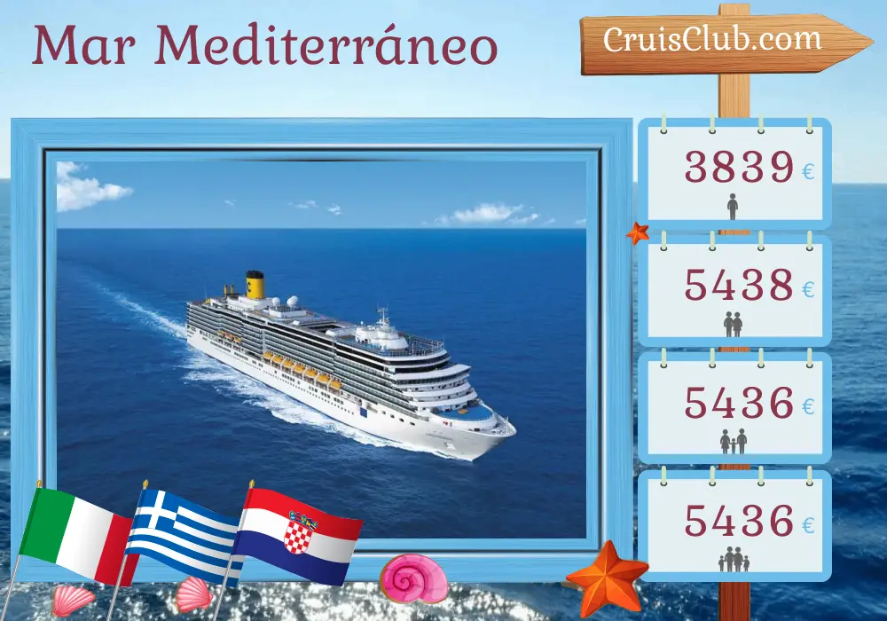 Crucero por el Mediterráneo desde Marghera a bordo del Costa Deliziosa con visitas a Italia, Grecia y Croacia durante 15 días