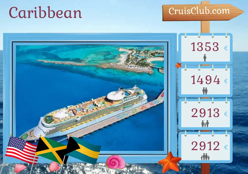 Cruise in the Caribbean from Miami aboard Freedom of the Seas ship with visits to USA, Jamaica, and Bahamas for 6 days