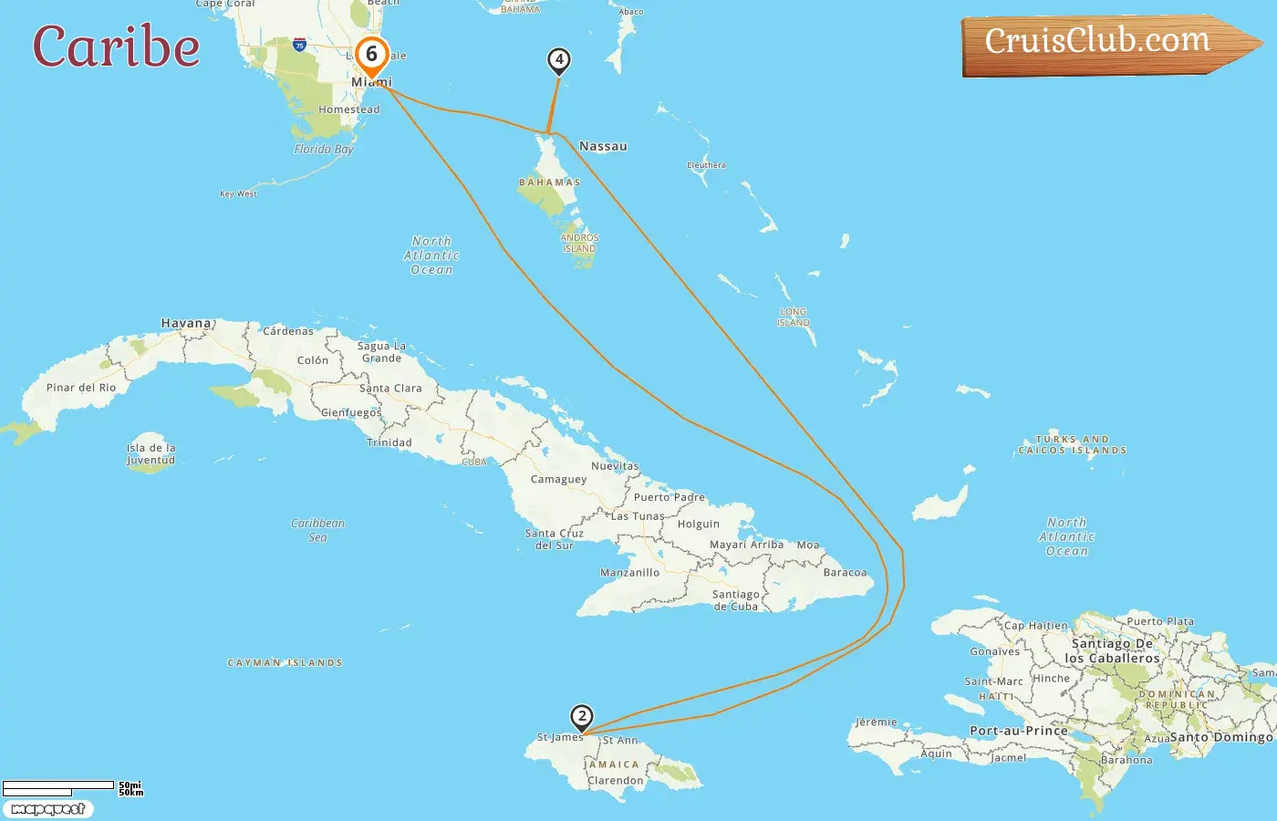 Cruzeiro no Caribe a partir de Miami a bordo do navio Liberdade dos Mares com visitas aos EUA, Jamaica e Bahamas por 6 dias