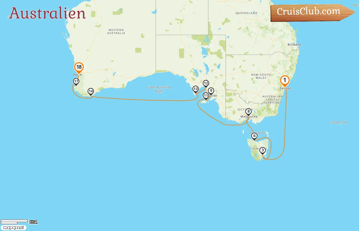 Kreuzfahrt in Australien von Sydney nach Perth an Bord des Schiffes Seabourn Quest mit Besuchen in Australien für 18 Tage