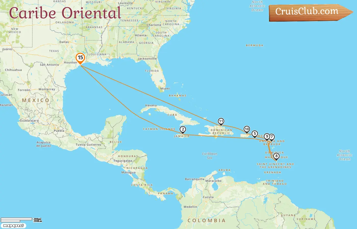 Crucero por el Caribe Oriental desde Galveston a bordo del barco Carnival Breeze con visitas a Estados Unidos, Jamaica, San Cristóbal y Nieves, Puerto Rico y República Dominicana por 15 días