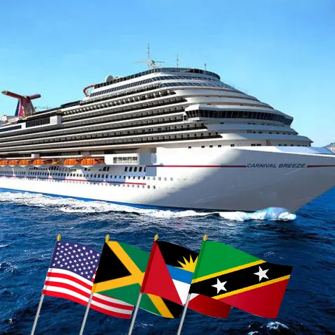 Croisière dans les Caraïbes orientales depuis Galveston à bord du navire Carnival Breeze avec escales aux États-Unis, en Jamaïque, à Saint-Kitts-et-Nevis, à Porto Rico et en République dominicaine pour 15 jours