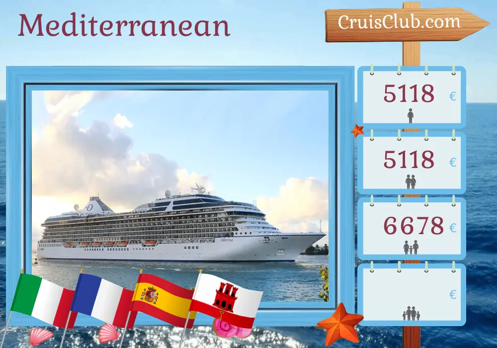 Cruise in the Mediterranean from Civitavecchia to Lisbon aboard Oceania Marina ship with visits to Italy, France, Spain, and Gibraltar for 11 days
