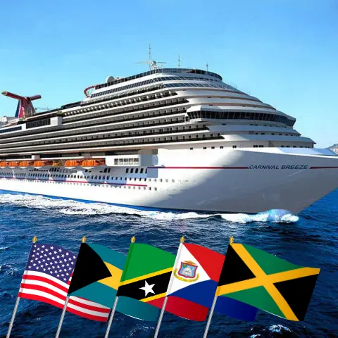 Kreuzfahrt in der östlichen Karibik ab Galveston an Bord des Schiffes Carnival Breeze mit Stopps in den USA, Bahamas, Puerto Rico, Saint Kitts und Nevis sowie Jamaika für 15 Tage