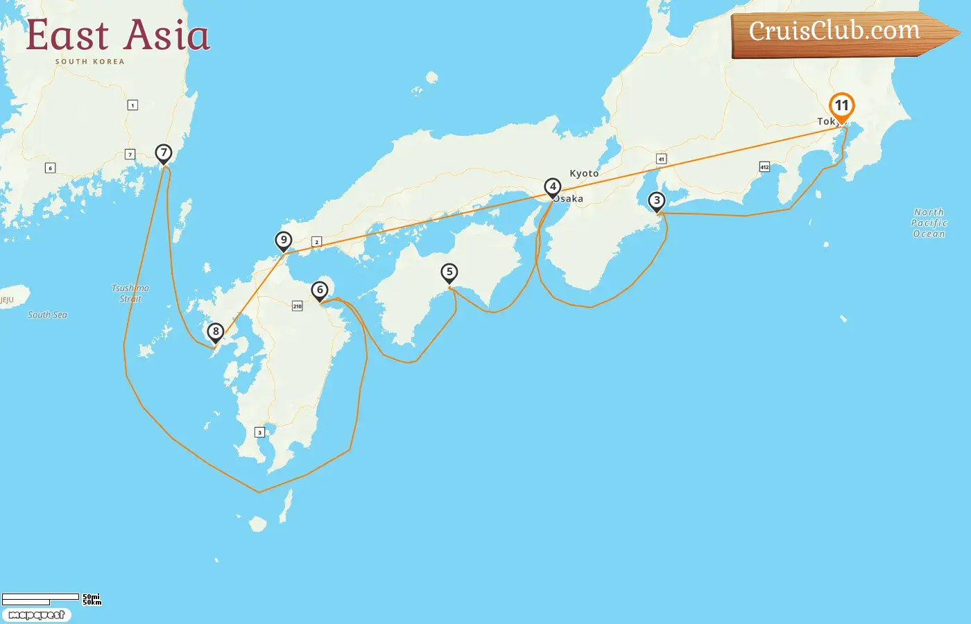 Cruise in the East Asia from Tokyo aboard EXPLORA III ship with visits to Japan and South Korea for 11 days