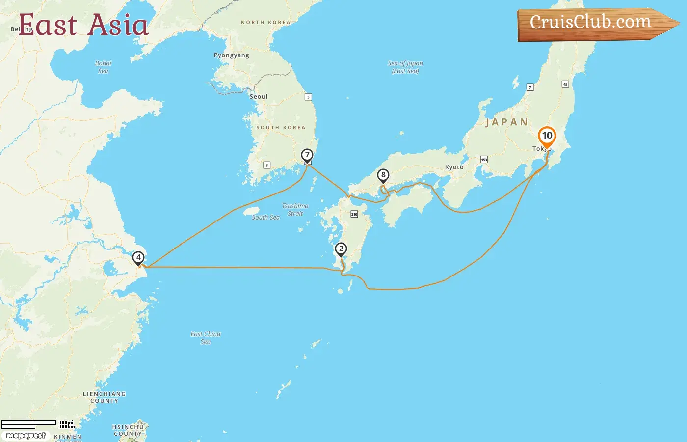 Cruise in the East Asia from Tokyo aboard EXPLORA III ship with visits to Japan, China, and South Korea for 10 days