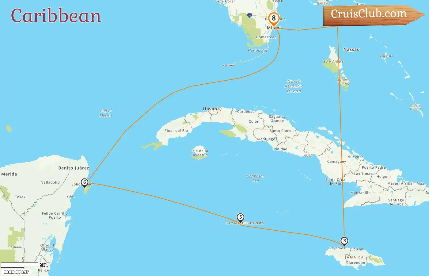 Cruise in the Caribbean from Miami aboard Norwegian Encore ship with visits to USA, Bahamas, Jamaica, Cayman Islands, and Mexico for 8 days