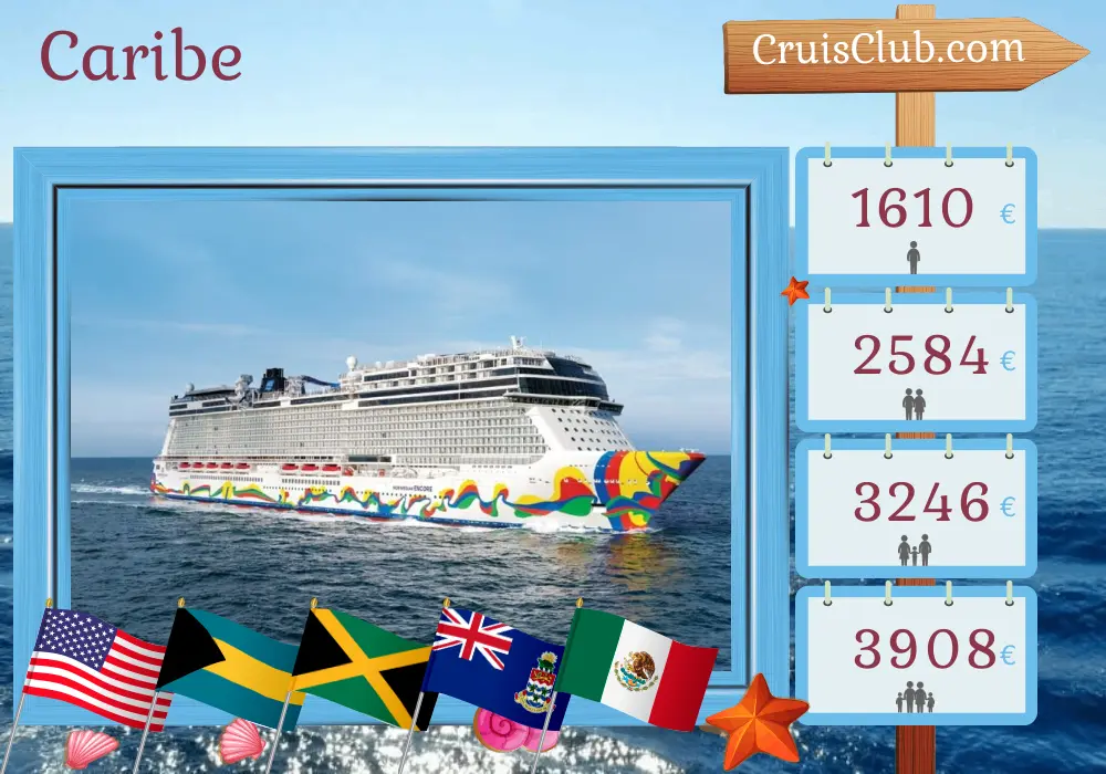 Crucero en el Caribe desde Miami a bordo del barco Norwegian Encore con visitas a EE.UU., Bahamas, Jamaica, Islas Caimán y México por 8 días