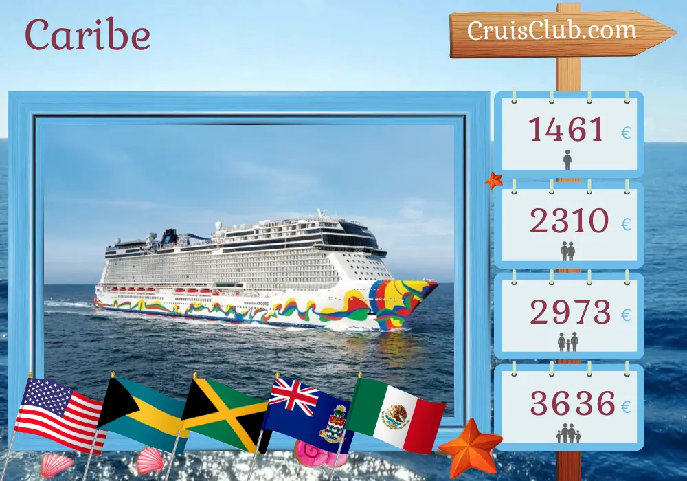 Crucero en el Caribe desde Miami a bordo del barco Norwegian Encore con visitas a EE.UU., Bahamas, Jamaica, Islas Caimán y México por 8 días