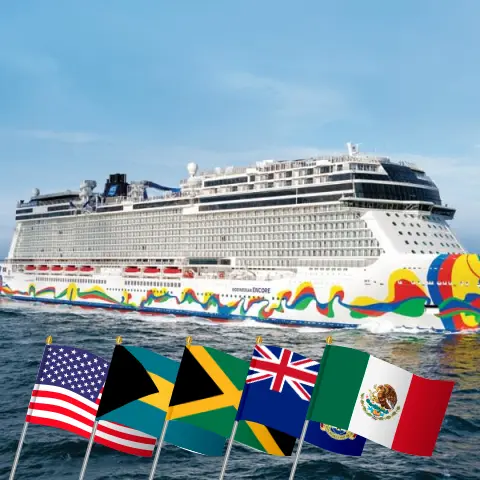 Kreuzfahrt in der Karibik von Miami an Bord des Schiffes Norwegian Encore mit Aufenthalten in den USA, Bahamas, Jamaika, Kaimaninseln und Mexiko für 8 Tage