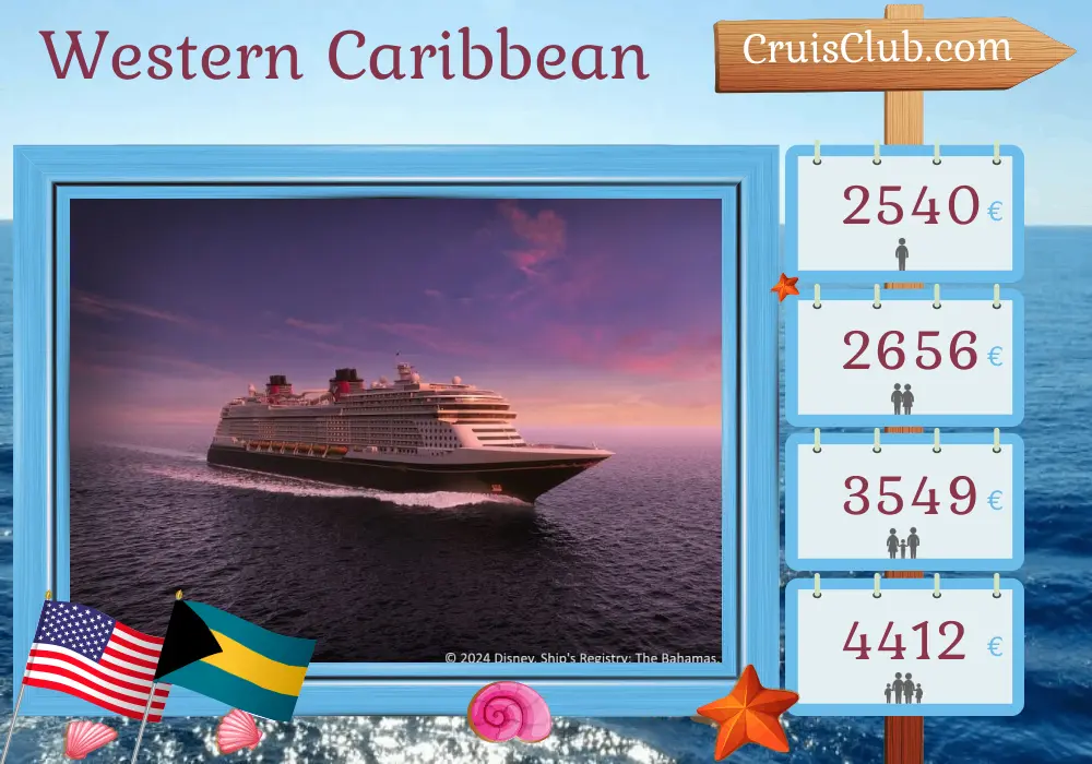 Cruise in the Western Caribbean from Port Everglades aboard Disney Destiny ship with visits to USA and Bahamas for 6 days