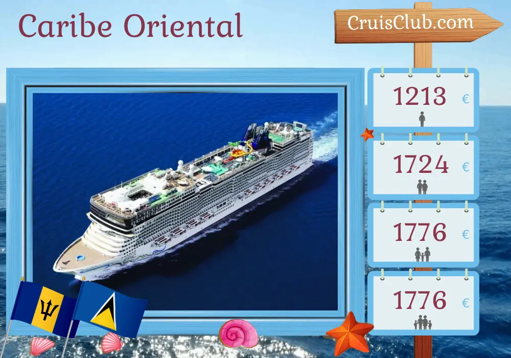 Cruzeiro no Caribe Oriental a partir de Saint John a bordo do navio Norwegian Epic com visitas a Porto Rico, Ilhas Virgens Britânicas, Barbados e Santa Lúcia por 8 dias