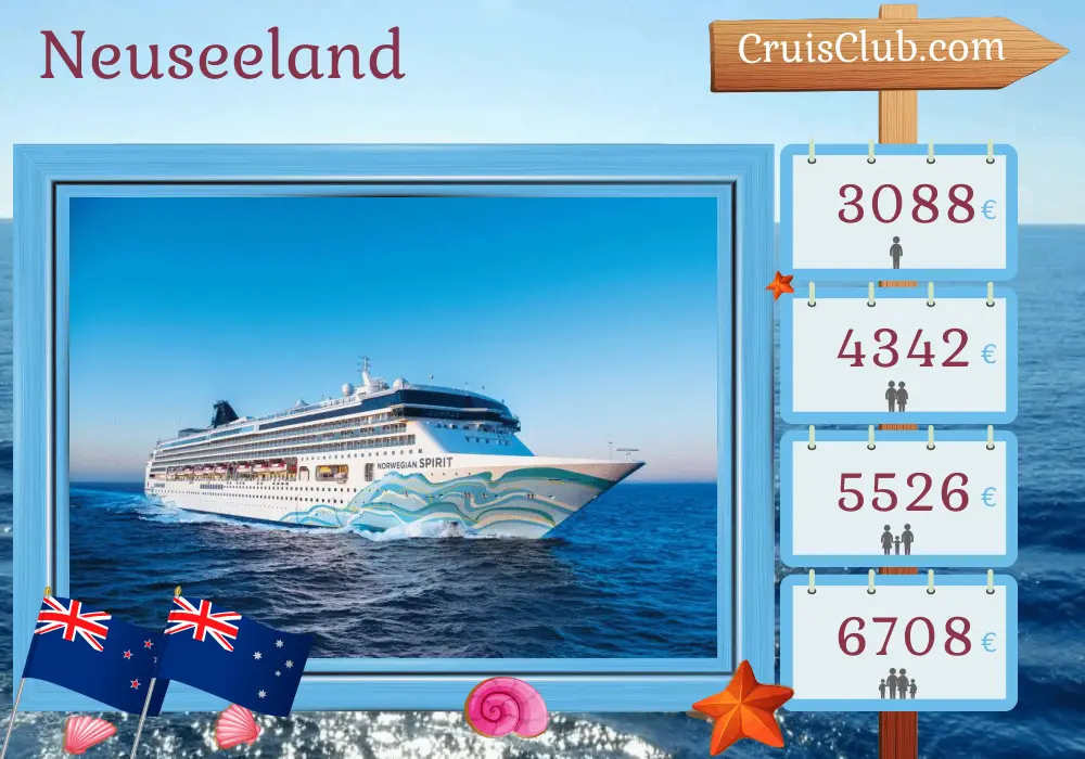 Kreuzfahrt in Neuseeland von Auckland nach Sydney an Bord des Schiffes Norwegian Spirit mit Besuchen in Neuseeland und Australien für 14 Tage