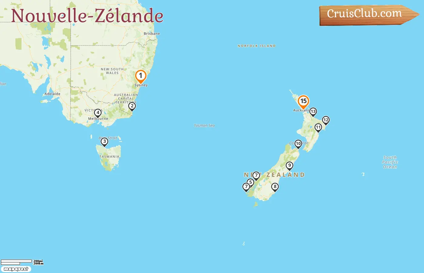 Croisière en Nouvelle-Zélande de Sydney à Auckland à bord du navire Norwegian Spirit avec des visites en Australie et en Nouvelle-Zélande pendant 15 jours