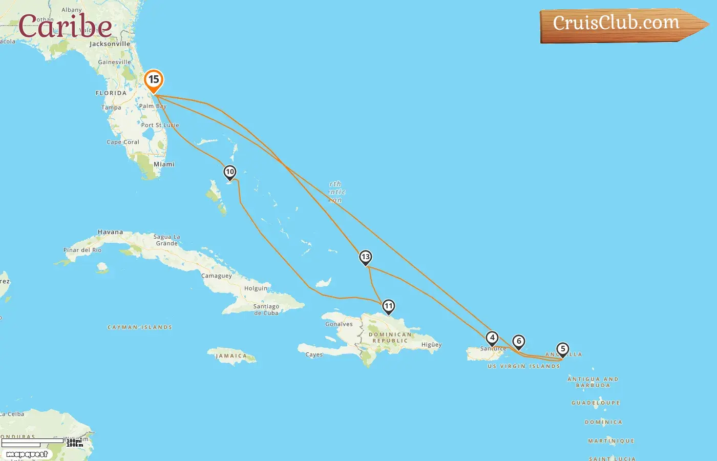 Cruzeiro no Caribe saindo de Port Canaveral / Orlando a bordo do navio Sky Princess com visitas aos Estados Unidos, Porto Rico, Bahamas e República Dominicana por 15 dias