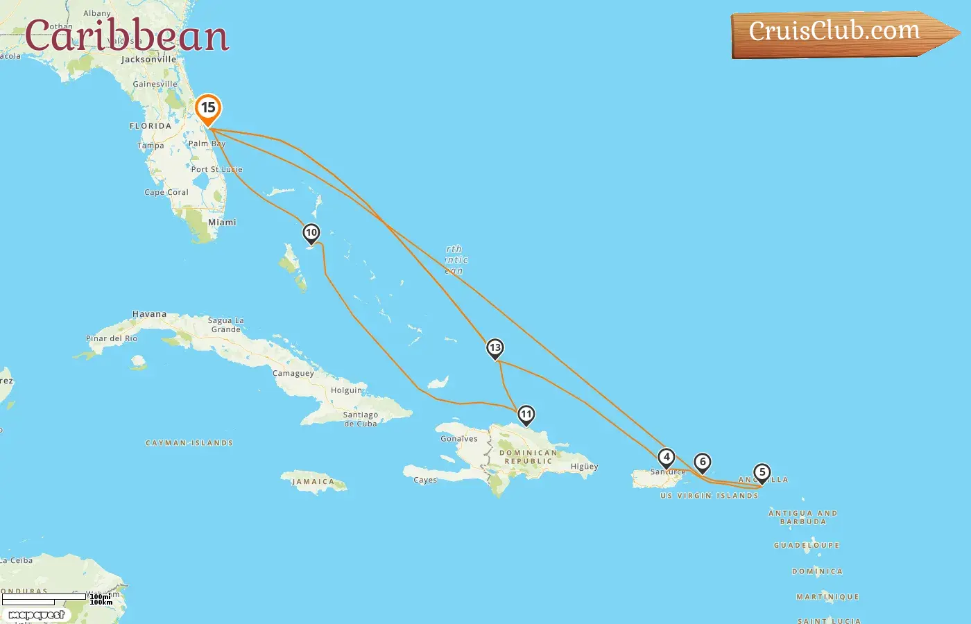 Cruise in the Caribbean from Port Canaveral / Orlando aboard Sky Princess ship with visits to USA, Puerto Rico, Bahamas, and Dominican Republic for 15 days
